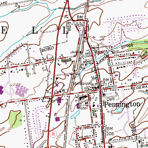 Topographic Map of Pennington First Aid Squad, NJ