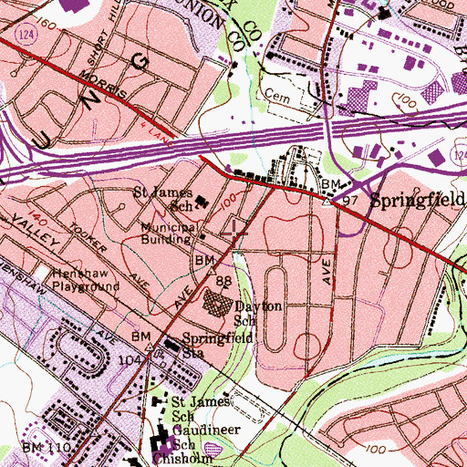 Topographic Map of Springfield First Aid Squad, NJ