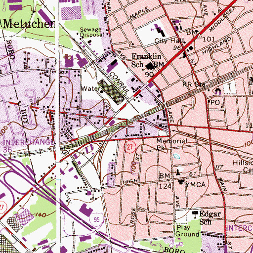 Topographic Map of Metuchen First Aid Squad, NJ