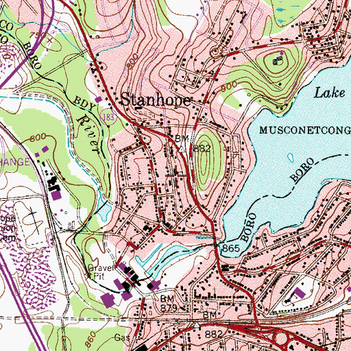 Topographic Map of Stanhope - Netcong American Legion Ambulance, NJ