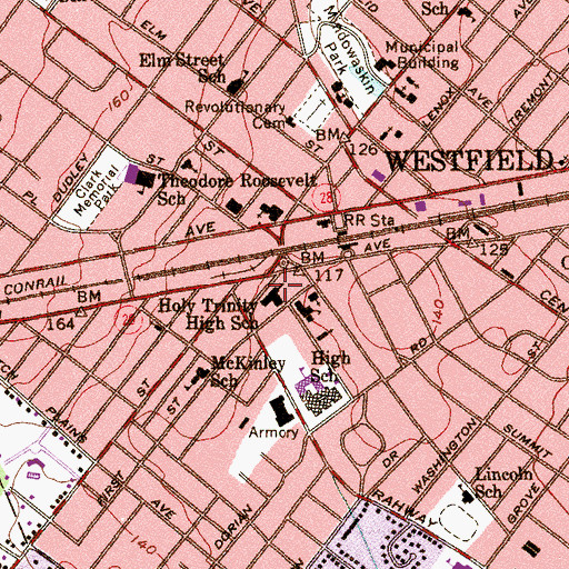 Topographic Map of Westfield Volunteer Rescue Squad, NJ