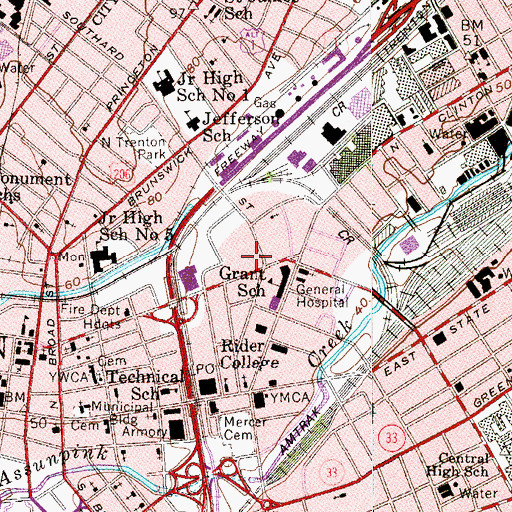 Topographic Map of Trenton Emergency Medical Services Perry Street, NJ