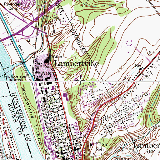 Topographic Map of Lambertville - New Hope Ambulance and Rescue Squad, NJ