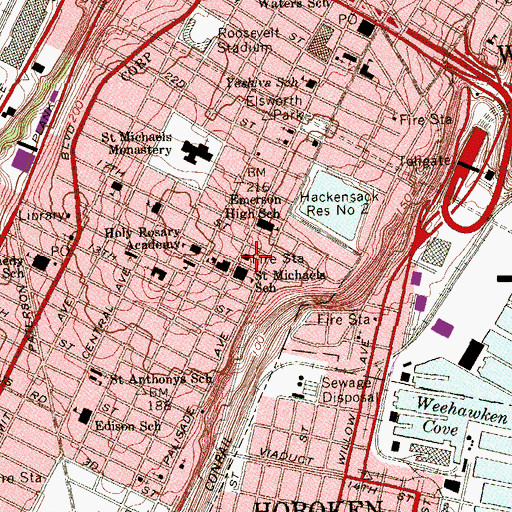Topographic Map of Union City Ambulance Services, NJ