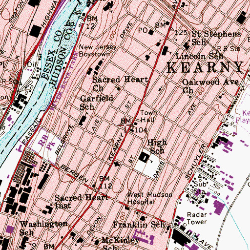 Topographic Map of Kearny Emergency Medical Services, NJ