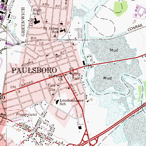 Topographic Map of Paulsboro Emergency Medical Services, NJ