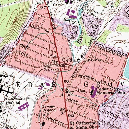Topographic Map of Cedar Grove Ambulance and Rescue Squad, NJ