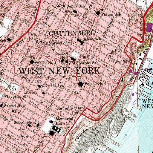 Topographic Map of West New York Volunteer Emergency Medical Services, NJ
