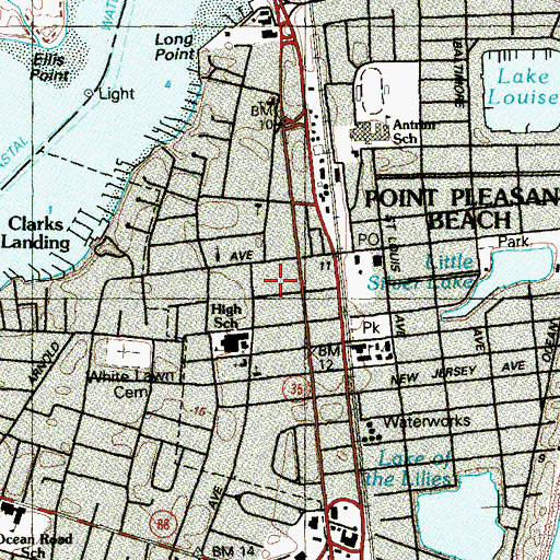 Topographic Map of Point Pleasant Beach First Aid and Emergency Squad, NJ