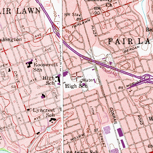 Topographic Map of Fair Lawn Heavy Rescue Squad Emergency Response, NJ