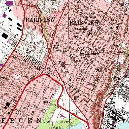 Topographic Map of Fairview Ambulance Unit, NJ