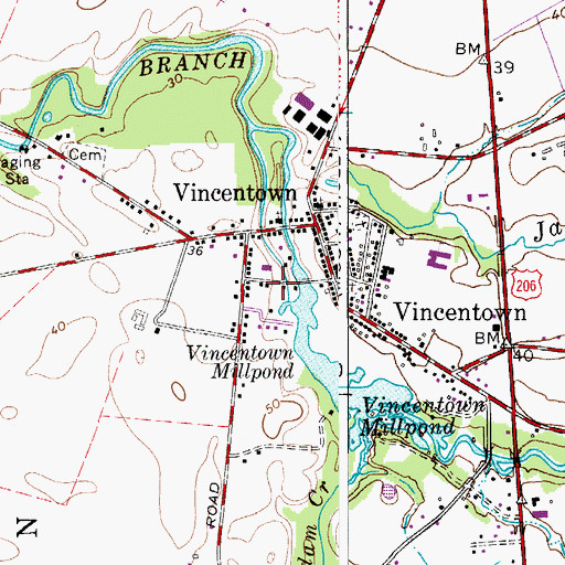 Topographic Map of Vincentown Emergency Squad, NJ