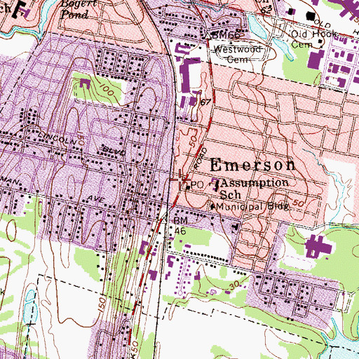 Topographic Map of Emerson Volunteer Ambulance Corps, NJ