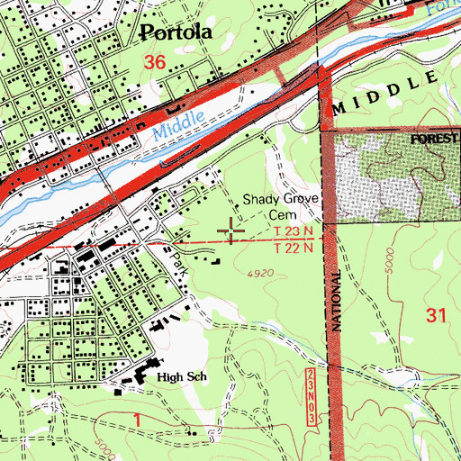 Topographic Map of Shady Grove Cemetery, CA