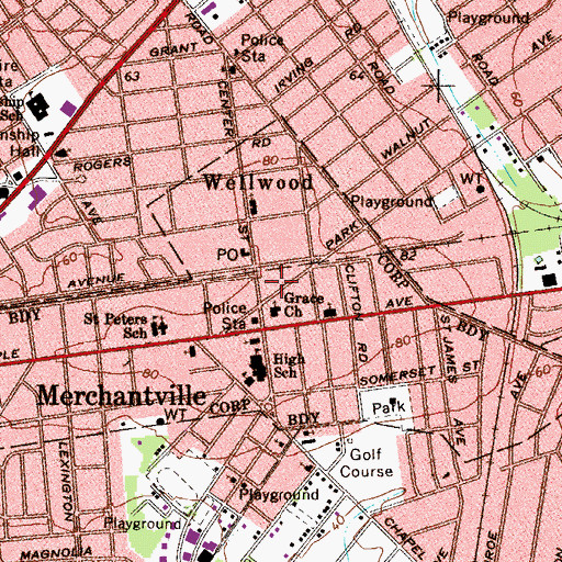 Topographic Map of Merchantville Emergency Medical Services, NJ