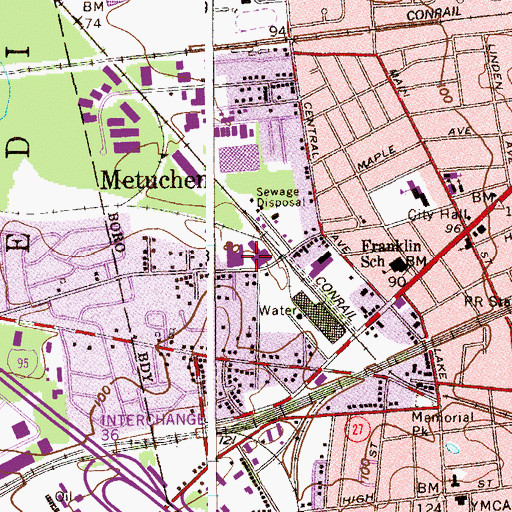 Topographic Map of Alert Ambulance Service Metuchen, NJ