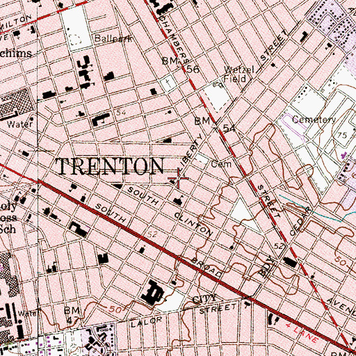 Topographic Map of Trenton Emergency Medical Services Liberty Street, NJ