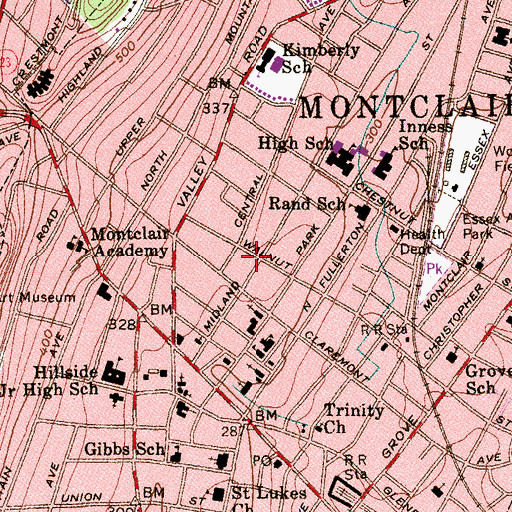 Topographic Map of Montclair Volunteer Ambulance Unit, NJ