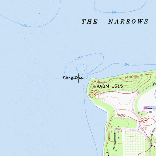 Topographic Map of Shag Rock, CA