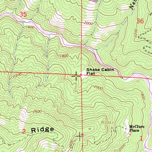 Topographic Map of Shake Cabin Flat, CA