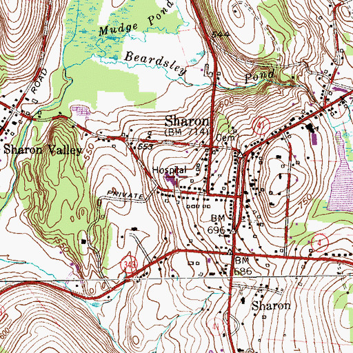 Topographic Map of Sharon Hospital, CT