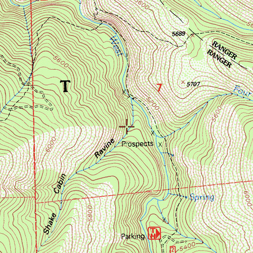 Topographic Map of Shake Cabin Ravine, CA