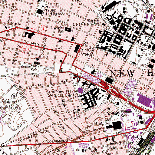 Topographic Map of Connecticut Mental Health Center, CT