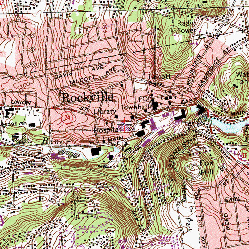 Topographic Map of Rockville General Hospital, CT