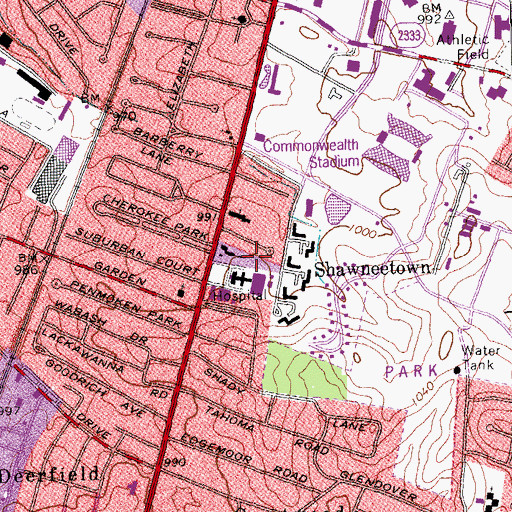 Topographic Map of Central Baptist Hospital, KY