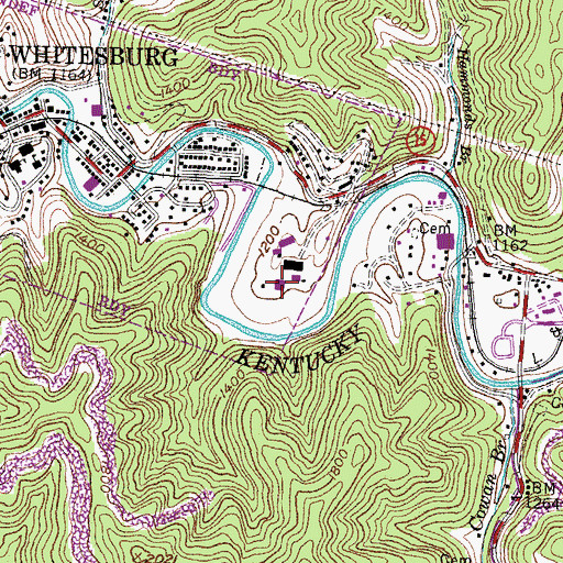 Topographic Map of Whitesburg Appalachian Regional Hospital, KY