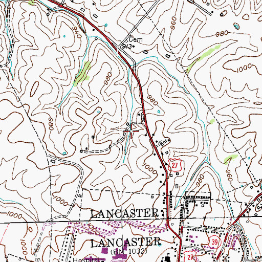 Topographic Map of Garrard County Memorial Hospital, KY