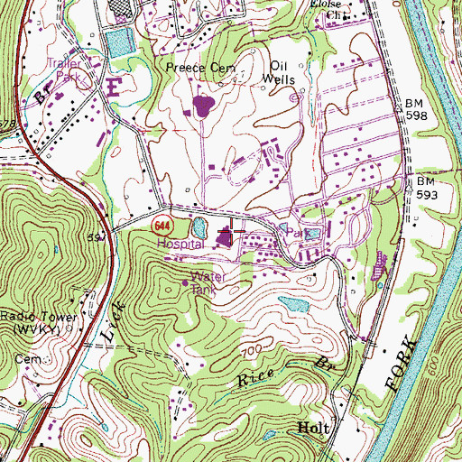 Topographic Map of Three Rivers Medical Center, KY