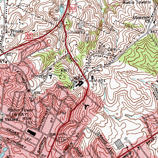 Topographic Map of TJ Samson Community Hospital, KY