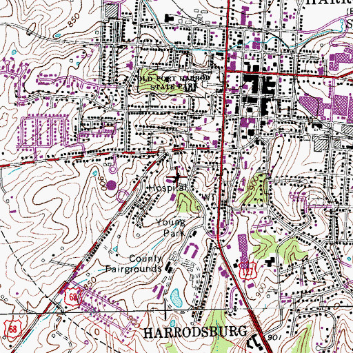 Topographic Map of James B Haggin Memorial Hospital, KY