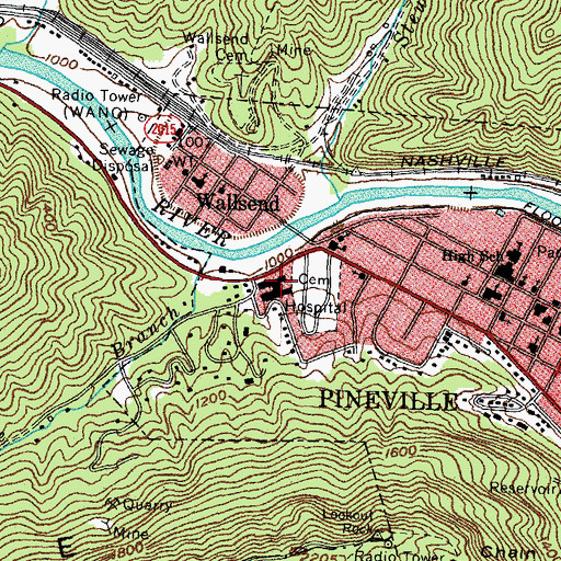 Topographic Map of Pineville Community Hospital, KY