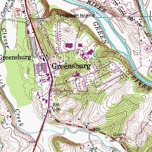 Topographic Map of Jane Todd Crawford Memorial Hospital, KY