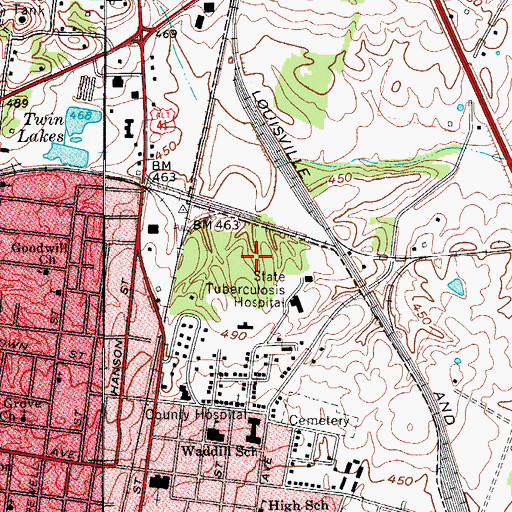 Topographic Map of Baptist Health Madisonville Hospital, KY