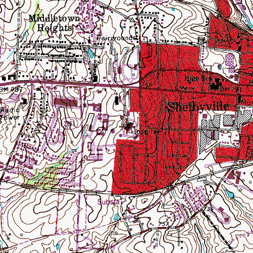 Topographic Map of Jewish Hospital - Shelbyville, KY