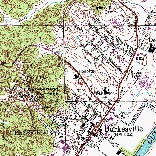 Topographic Map of Cumberland County Hospital, KY