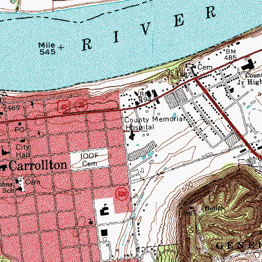 Topographic Map of Carroll County Memorial Hospital, KY