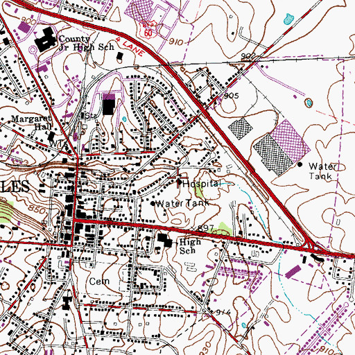 Topographic Map of Bluegrass Community Hospital, KY
