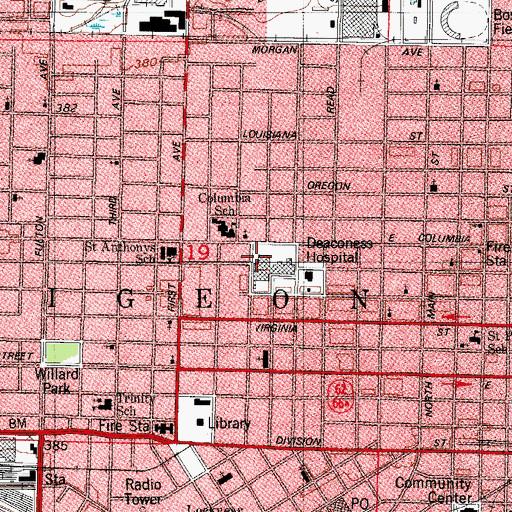Topographic Map of Deaconess Hospital, IN