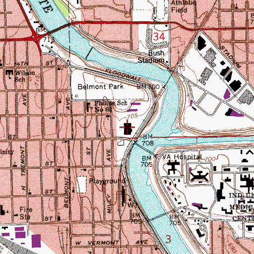 Topographic Map of Kindred Hospital Indianapolis Campus, IN