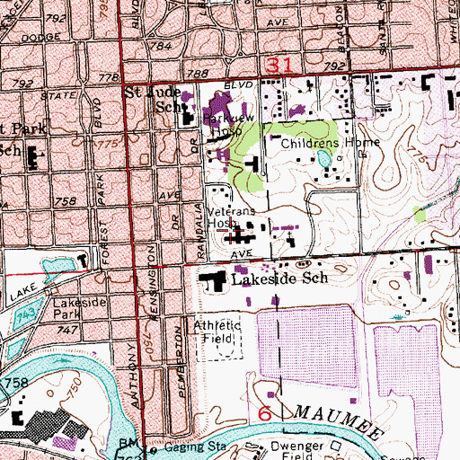 Topographic Map of Veterans Affairs Northern Indiana Health Care System Forth Wayne Campus, IN