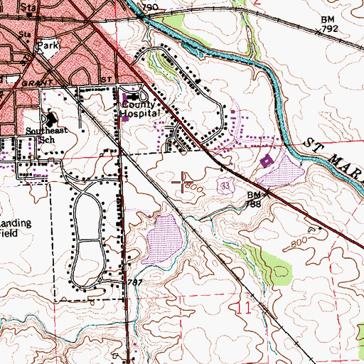 Topographic Map of Adams Memorial Hospital, IN
