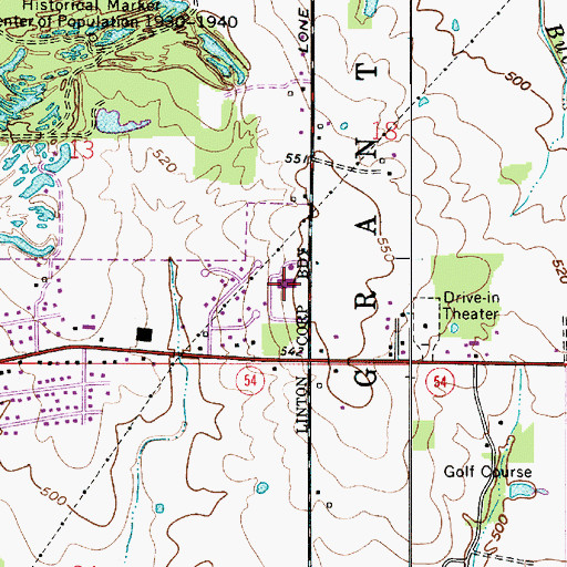 Topographic Map of Greene County General Hospital, IN