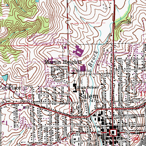 Topographic Map of Saint Vincent Salem Hospital, IN