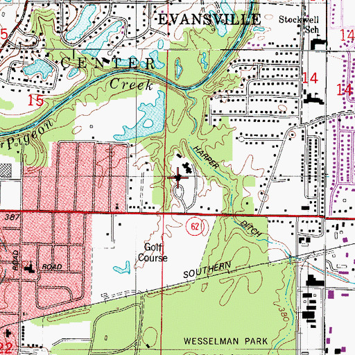 Topographic Map of Evansville Psychiatric Childrens Center, IN
