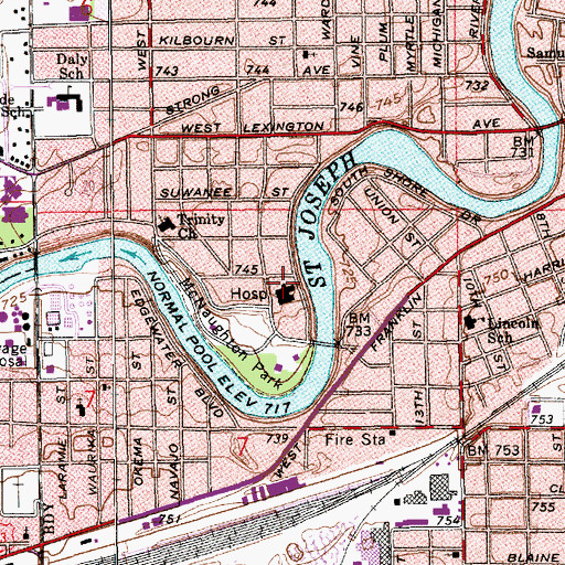Topographic Map of Elkhart General Hospital, IN