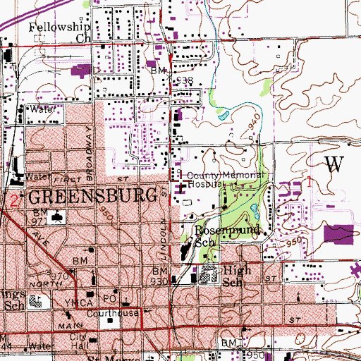 Topographic Map of Decatur County Memorial Hospital, IN